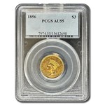 1856 $3 Gold Princess AU-55 PCGS