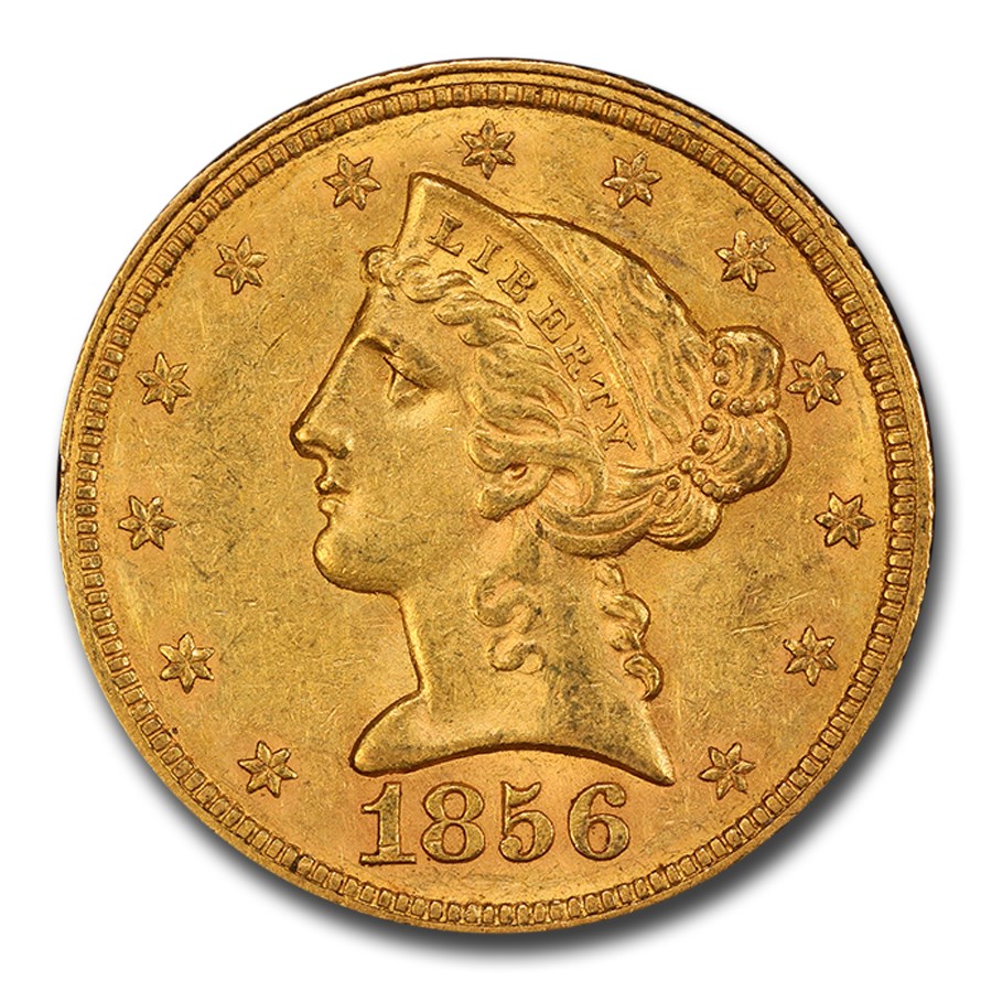 1856 $5 Liberty Gold Half Eagle AU-58 PCGS CAC