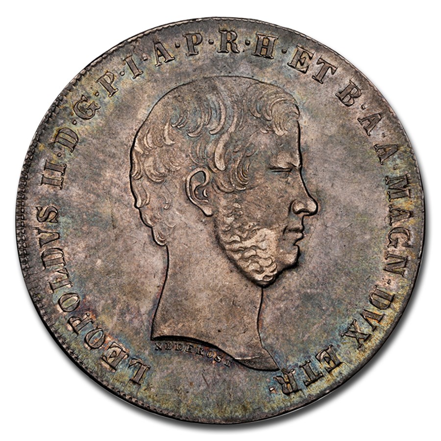 1856 Italy Silver 4 Fiorini Leopold II MS-62 NGC (Tuscany)