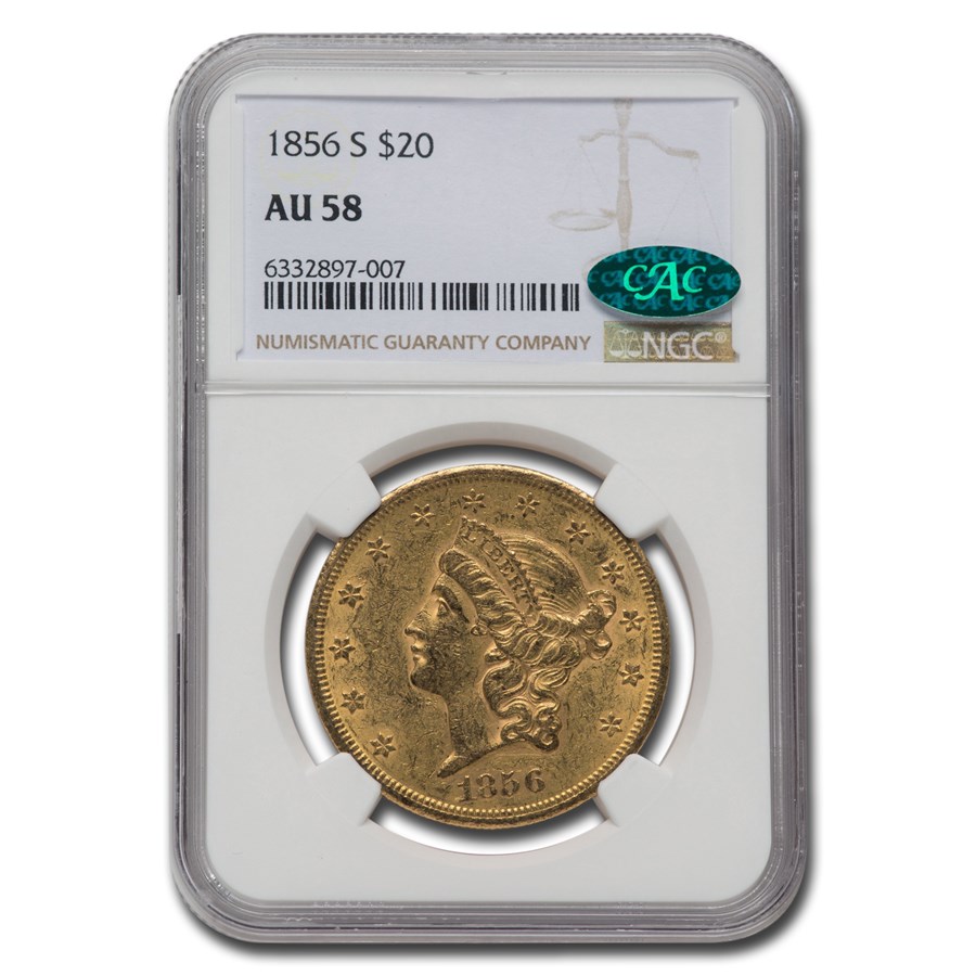 Buy 1856-S $20 Liberty Gold Double Eagle AU-58 NGC CAC | APMEX