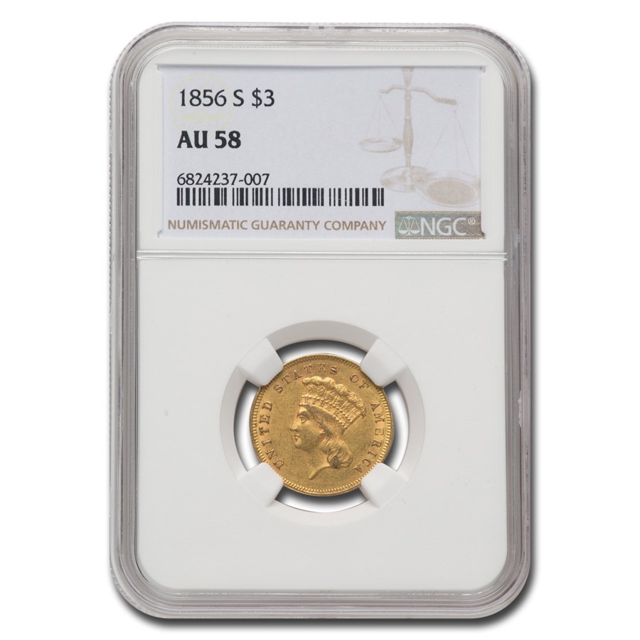 1856-S $3 Gold Princess AU-58 NGC