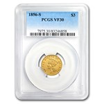 1856-S $3 Gold Princess VF-30 PCGS