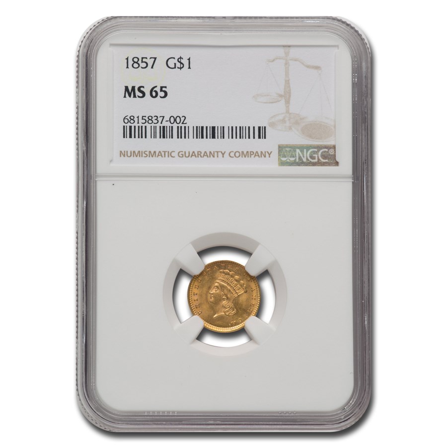 1857 $1 Indian Head Gold MS-65 NGC