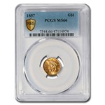 1857 $1 Indian Head Gold MS-66 PCGS