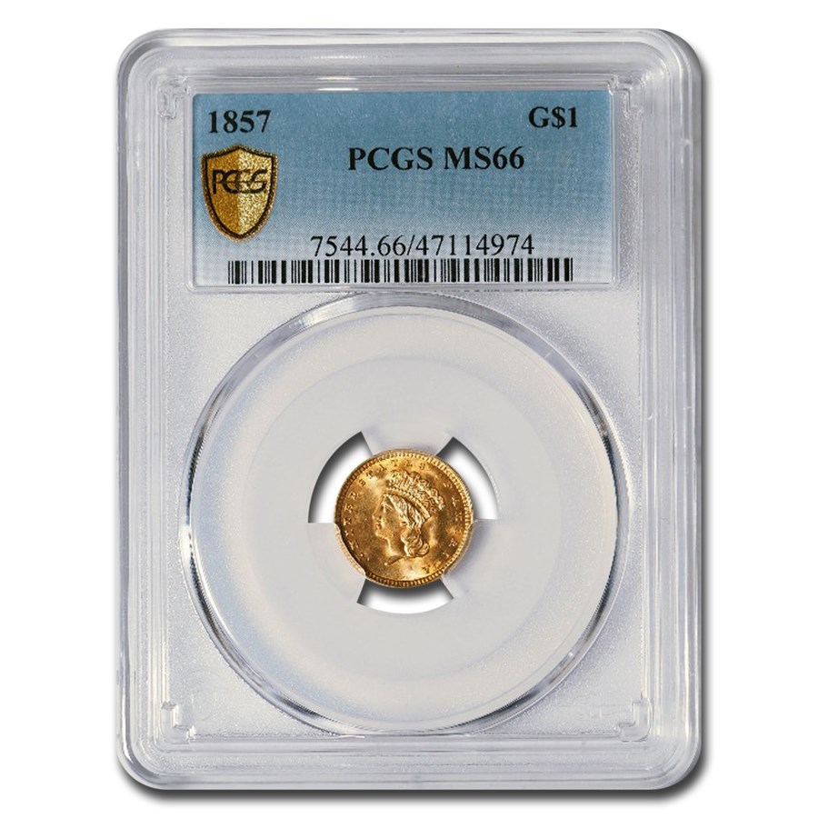 1857 $1 Indian Head Gold MS-66 PCGS