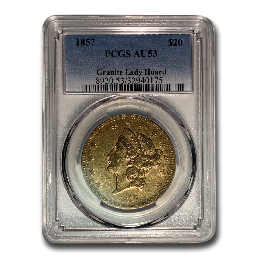1857 $20 Liberty Gold Double Eagle AU-53 PCGS