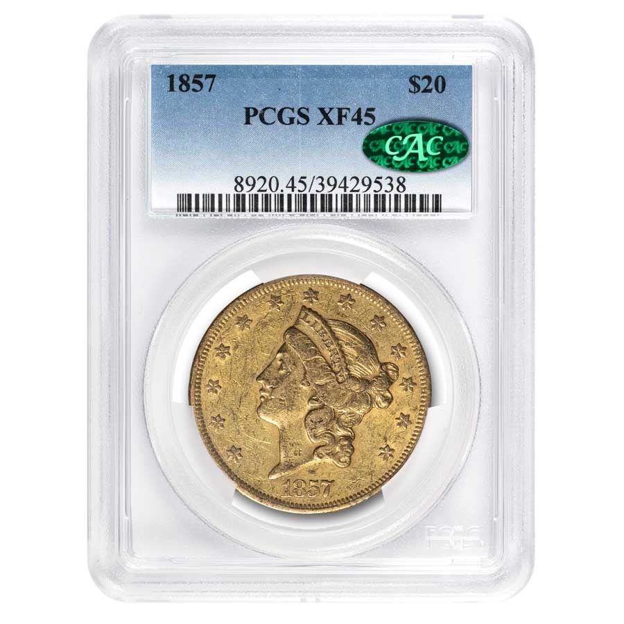 1857 $20 Liberty Gold Double Eagle XF-45 PCGS CAC