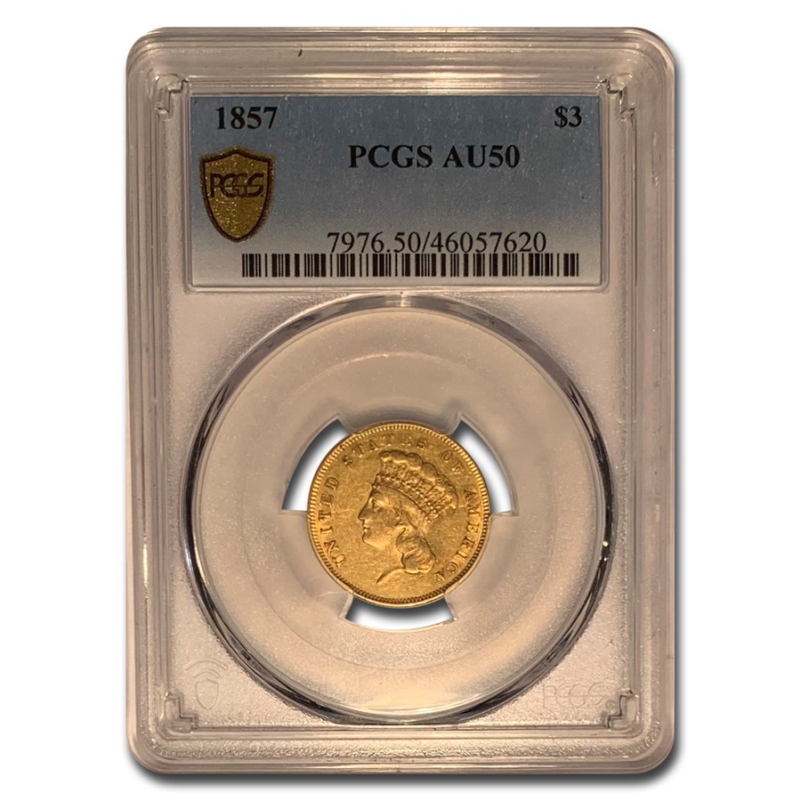 1857 $3 Gold Princess AU-50 PCGS