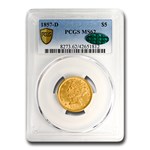 1857-D $5 Liberty Gold Half Eagle MS-62 PCGS CAC