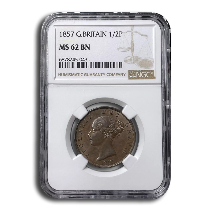 1857 Great Britain 1/2 Penny Victoria MS-62 NGC (Brown)