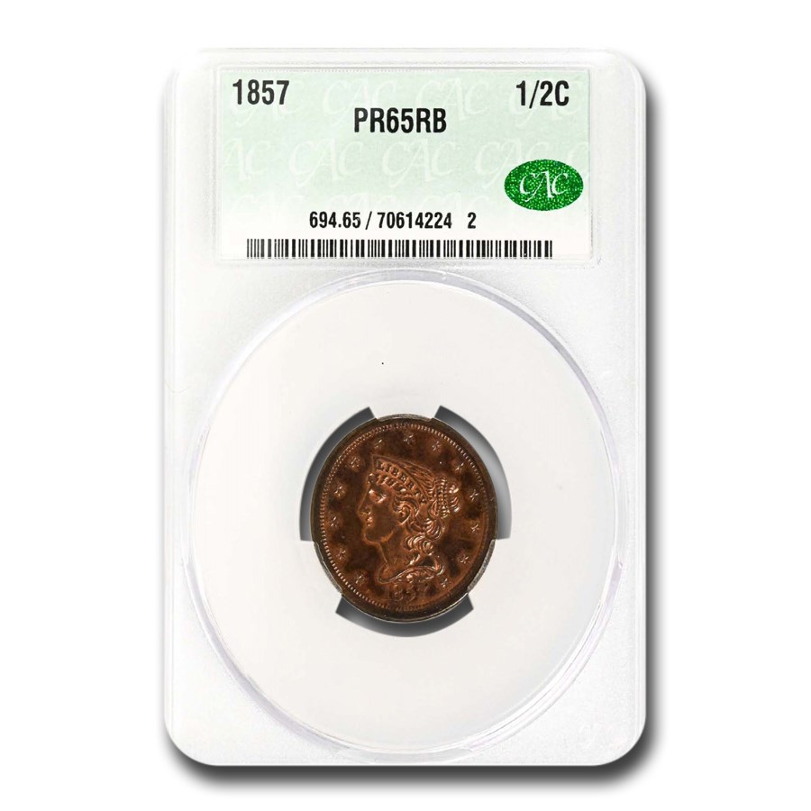 1857 Half Cent PR-65 CACG (Red/Brown)