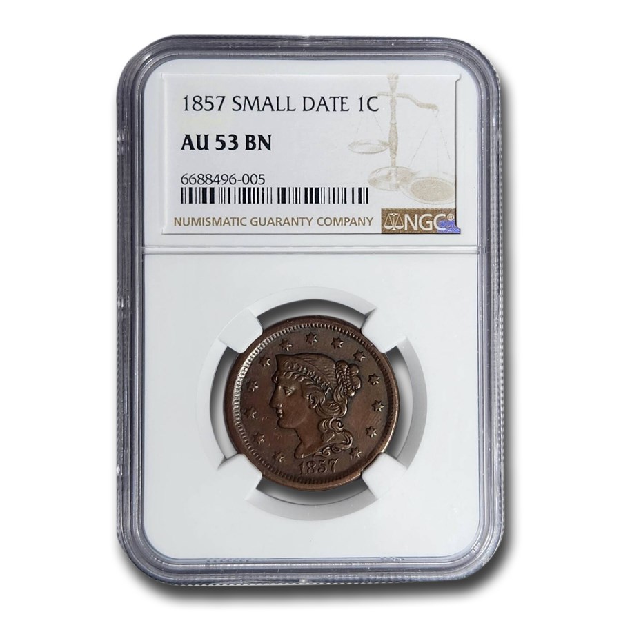 1857 Large Cent AU-53 NGC (Brown, Small Date)