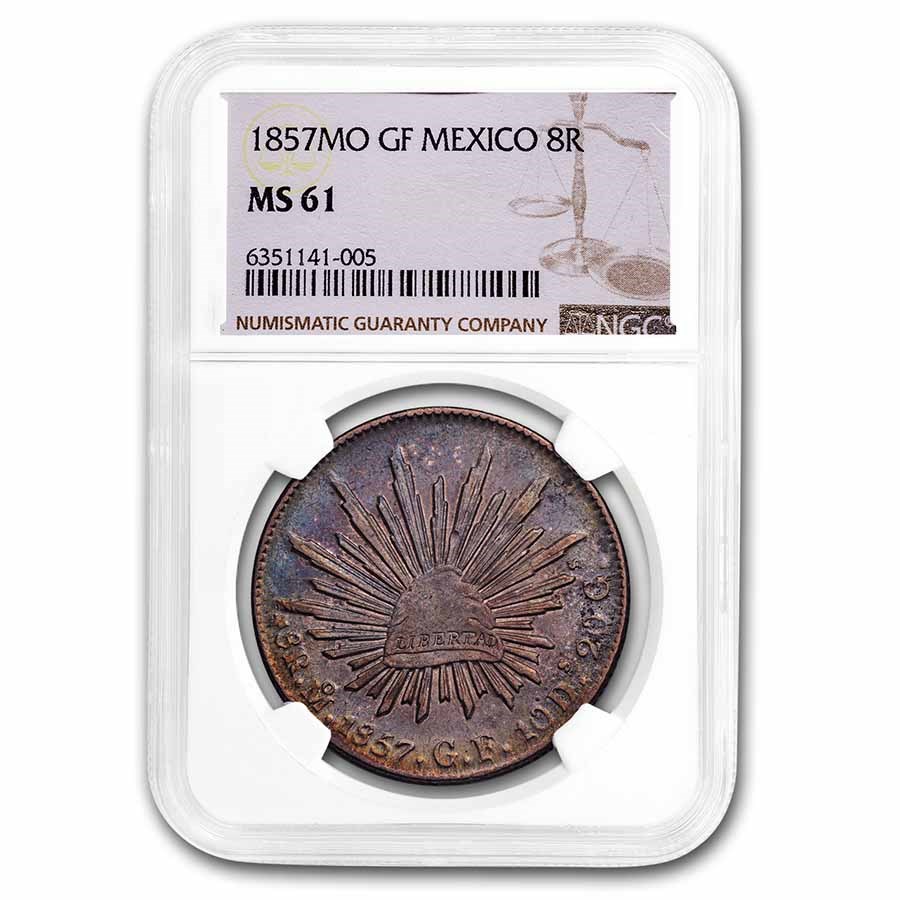 1857-Mo GF Mexico Silver 8 Reales MS-61 NGC