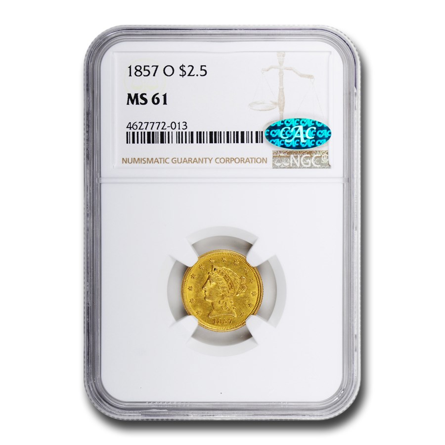 Buy 1857-O $2.50 Liberty Gold Quarter Eagle MS-61 NGC CAC | APMEX