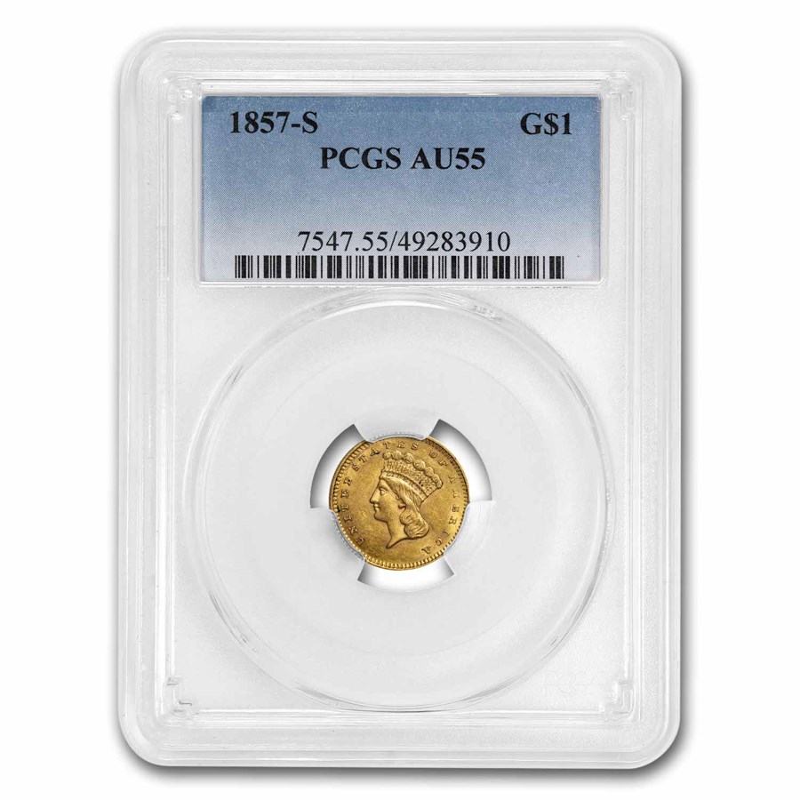 1857-S $1 Indian Head Gold Dollar AU-55 PCGS