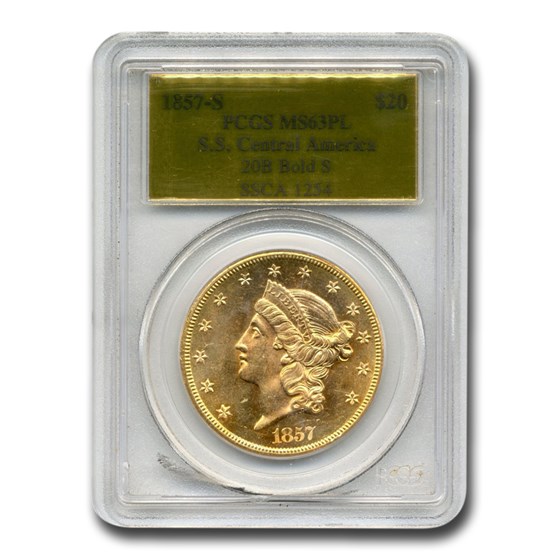 Buy 1857-S $20 Lib Gold SS Central America MS-63 PCGS (PL, Bold S) | APMEX