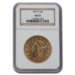 1857-S $20 Liberty Gold Double Eagle AU-53 NGC