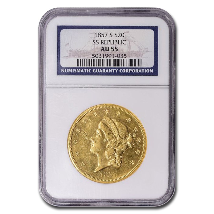 Buy 1857-S $20 Liberty Gold Double Eagle AU-55 NGC (SS Republic) | APMEX