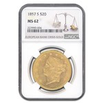 1857-S $20 Liberty Gold Double Eagle MS-62 NGC