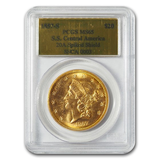 Buy 1857-S $20 Liberty Gold S.S. Cen Am. MS-65 PCGS (Spiked Shield) | APMEX