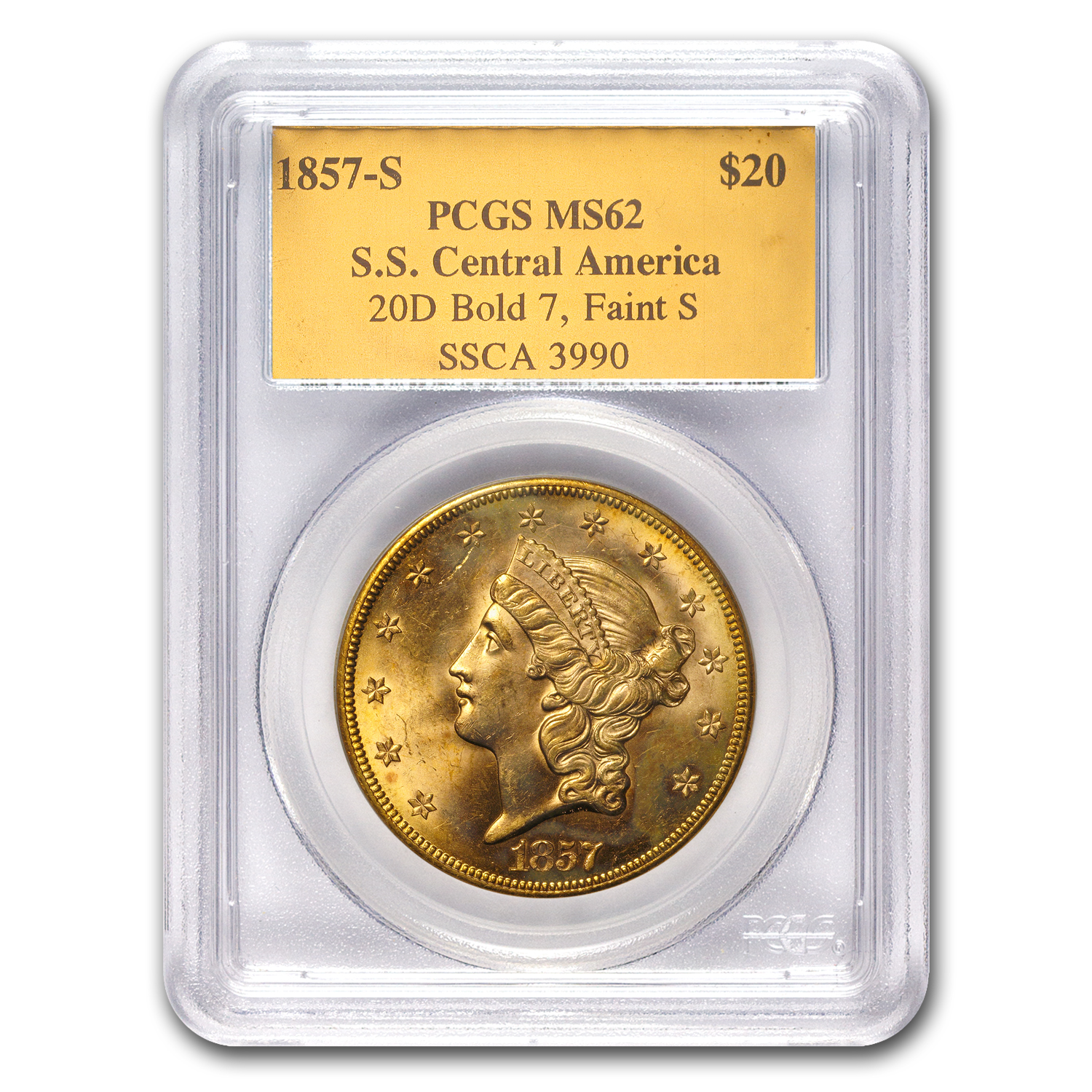 Buy 1857-S $20 Liberty Gold SS Central America MS-62 PCGS