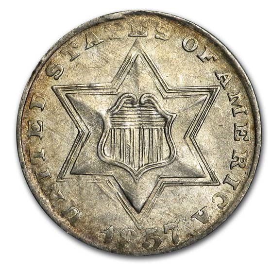 1857 Three Cent Silver AU