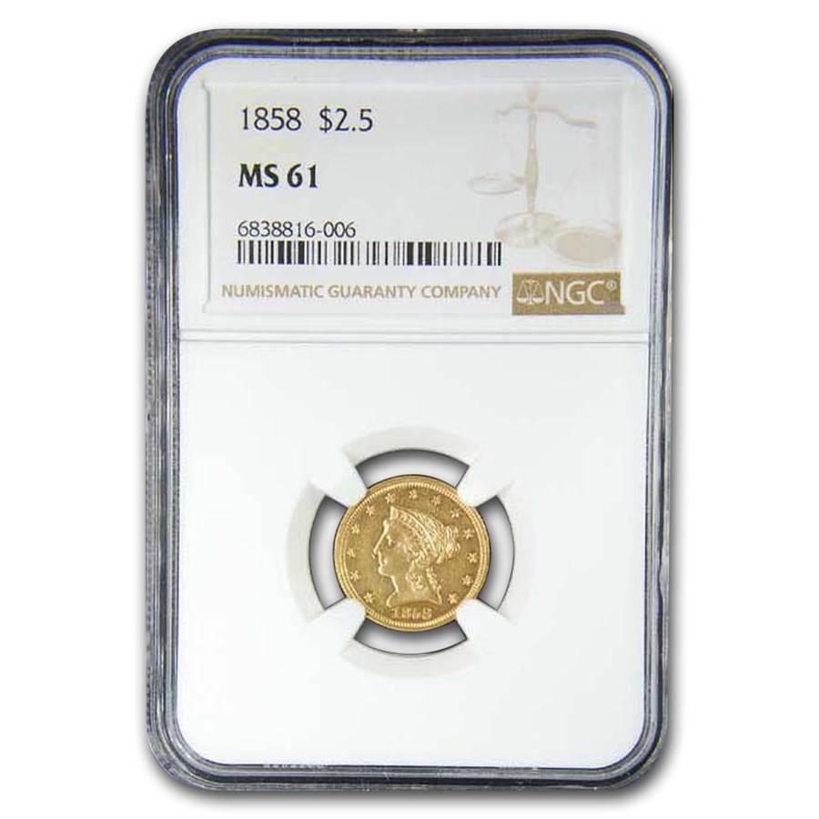 1858 $2.50 Liberty Gold Quarter Eagle MS-61 NGC