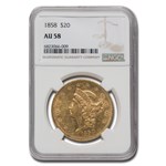 1858 $20 Liberty Gold Double Eagle AU-58 NGC