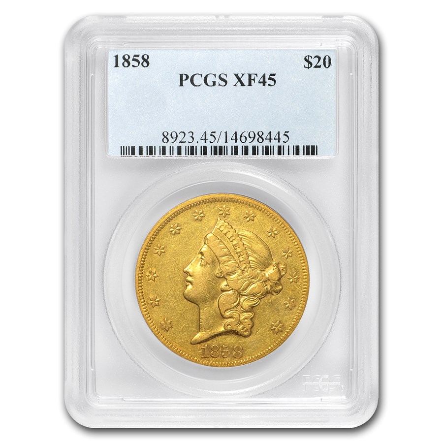 1858 $20 Liberty Gold Double Eagle XF-45 PCGS