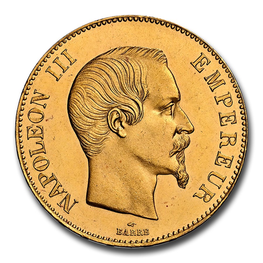 1858-A France Gold 100 Francs Napoleon III MS-63 NGC