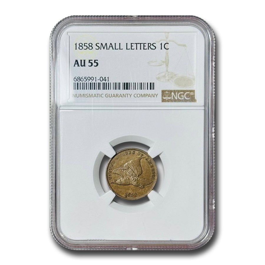 1858 Flying Eagle Cent Small Letters AU-55 NGC