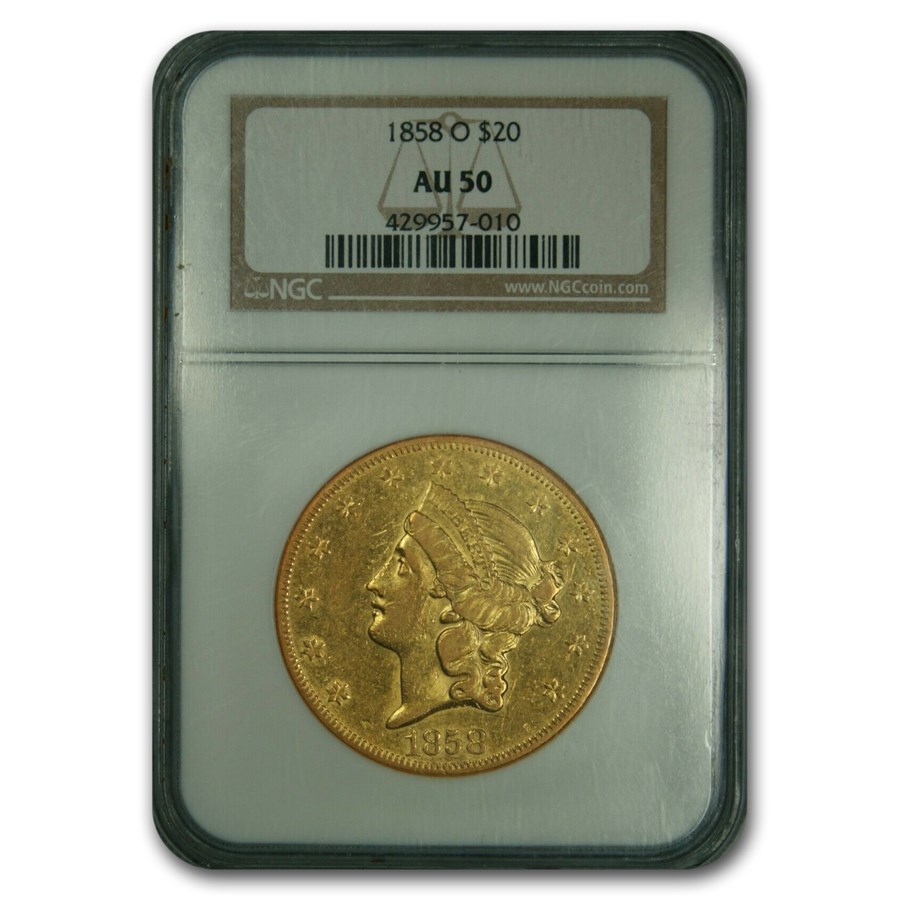 Buy 1858-O $20 Liberty Gold Double Eagle AU-50 NGC | APMEX