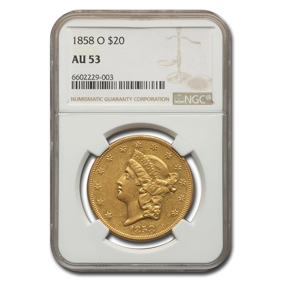 Buy 1858-O $20 Liberty Gold Double Eagle AU-53 NGC | APMEX