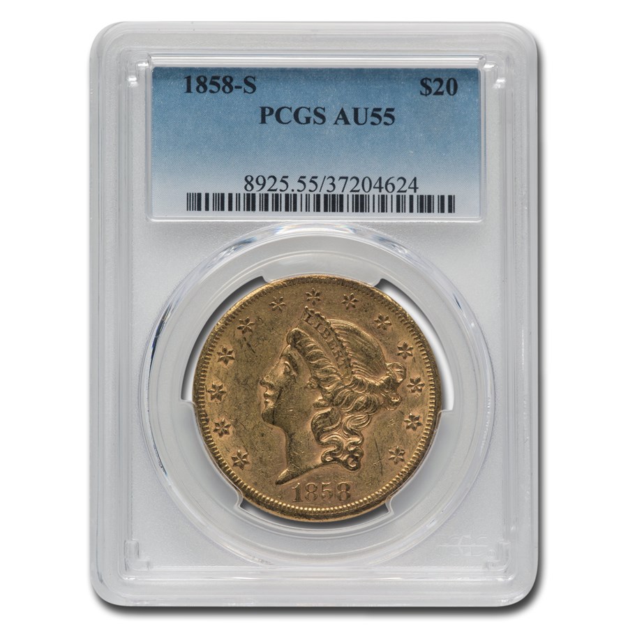 1858-S $20 Liberty Gold Double Eagle AU-55 PCGS