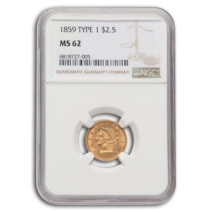 1859 $2.50 Liberty Gold Quarter Eagle MS-62 NGC (Type-I)