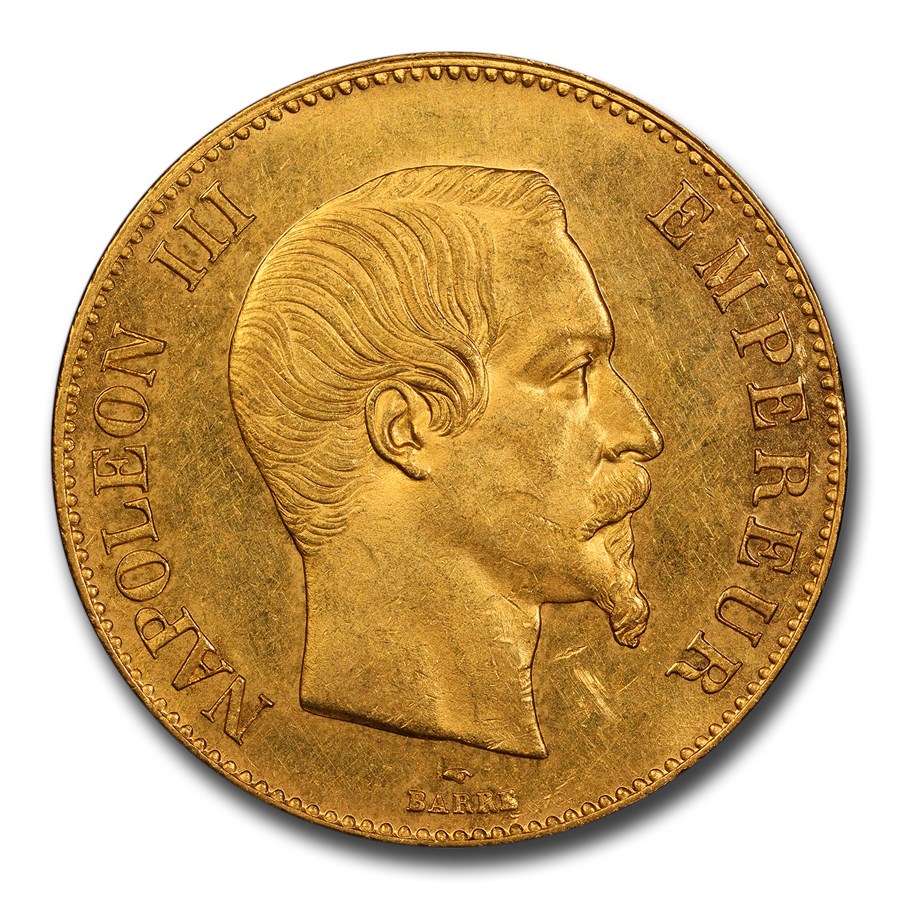 1859-A France Gold 100 Francs Napoleon III MS-62 PCGS