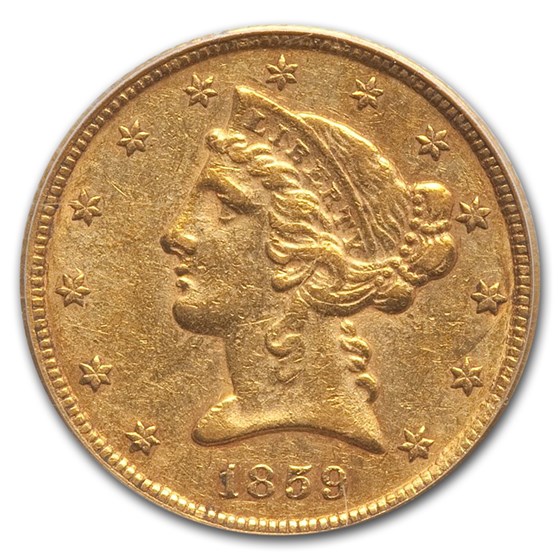 Buy 1859-C $5 Liberty Gold Half Eagle AU-50 PCGS | APMEX