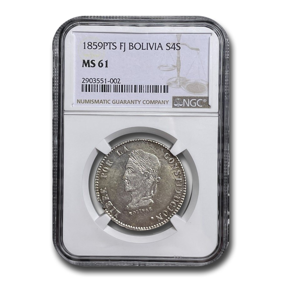 1859-P Bolivia Silver 4 Soles Bolivar MS-61 NGC