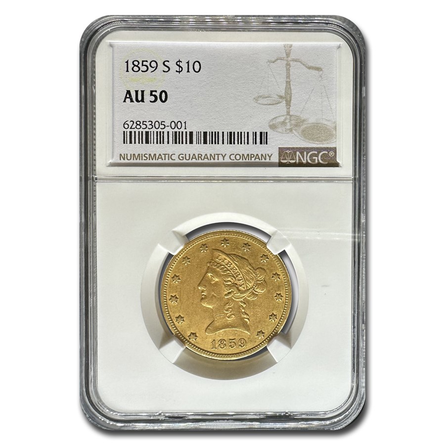 1859-S $10 Liberty Gold Eagle AU-50 NGC