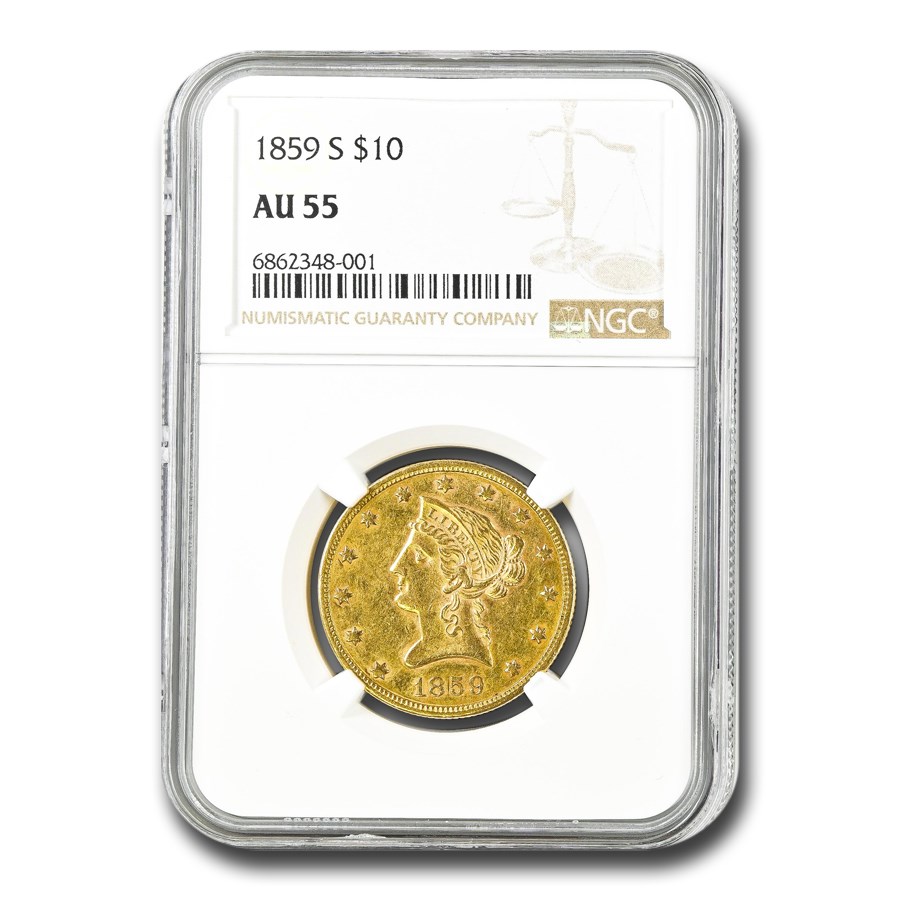 1859-S $10 Liberty Gold Eagle AU-55 NGC