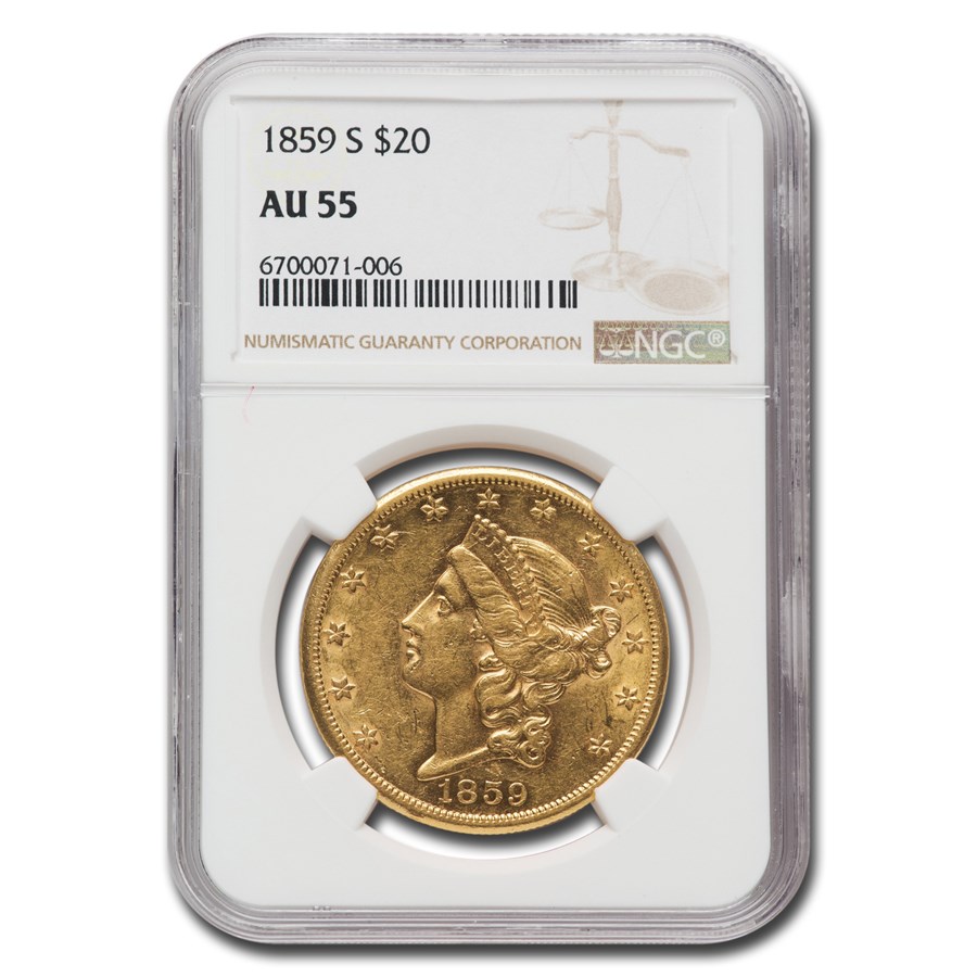 Buy 1859-S $20 Liberty Gold Double Eagle AU-55 NGC | APMEX