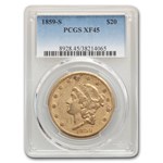 1859-S $20 Liberty Gold Double Eagle XF-45 PCGS