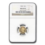 1860 $1 Indian Head Gold MS-64 NGC (PL)