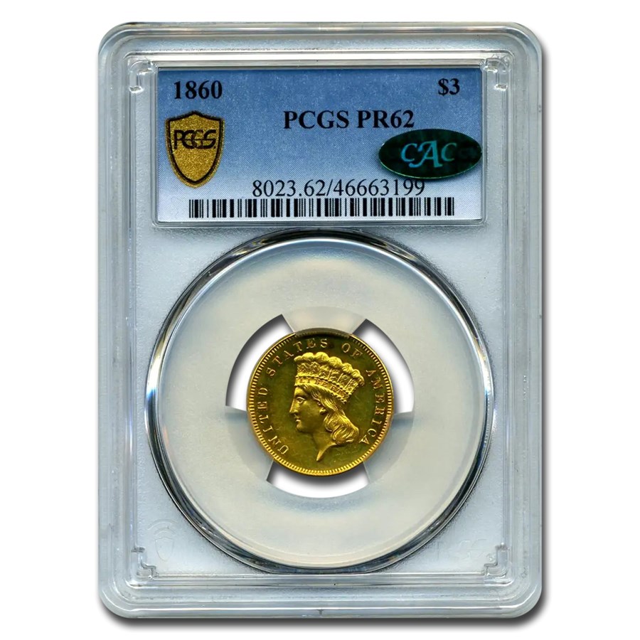 1860 $3 Gold Princess PR-62 PCGS CAC