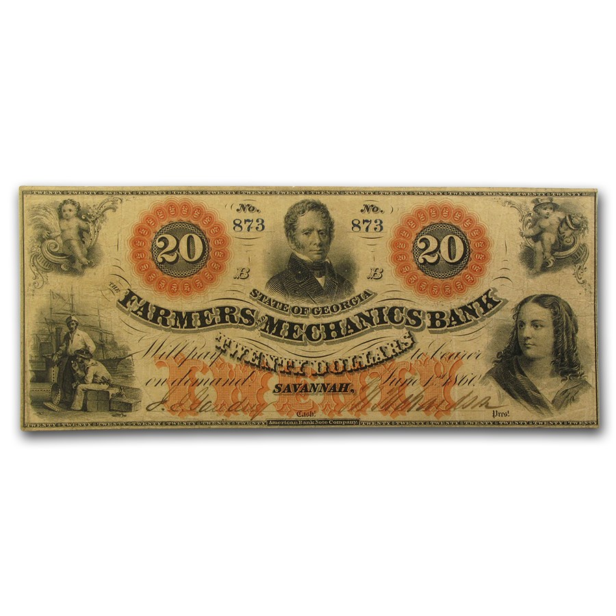 Buy 1860 Farmers & Mechanics Bank of Savannah $20 VF | APMEX