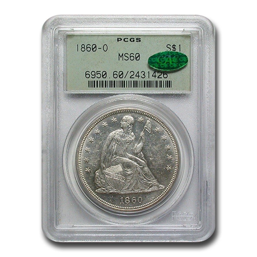 1860-O Liberty Seated Dollar MS-60 PCGS CAC