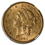 1860-S $20 Liberty Gold Double Eagle AU-55 NGC