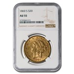 1860-S $20 Liberty Gold Double Eagle AU-55 NGC