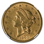 1860-S $20 Liberty Gold Double Eagle AU-58 NGC