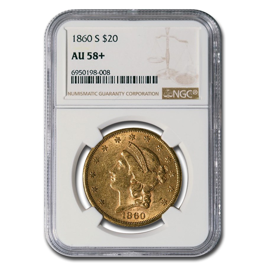 1860-S $20 Liberty Gold Double Eagle AU-58+ NGC